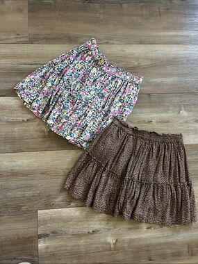GAP Two-Pack Tiered Skirt Set in Floral Pink & Leopard Brown girls large 10-12